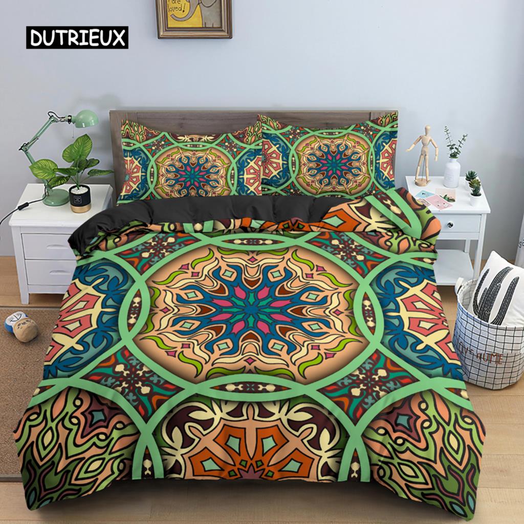 Ethnic Bohemian Mandala Duvet Cover King Queen European Flowers Vintage Bedding Set Geometric Retro Style Polyester Quilt Cover