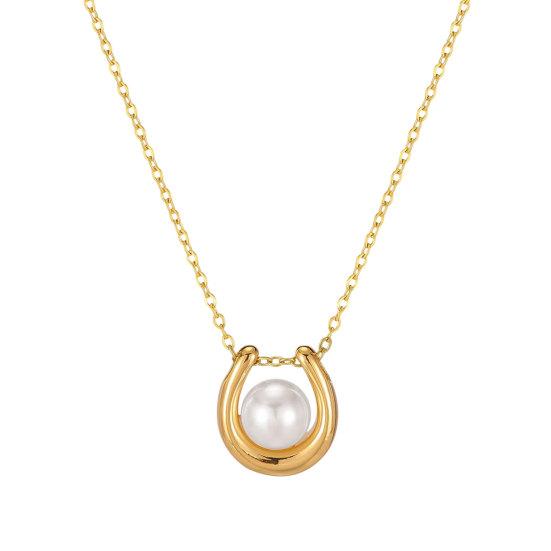 Faux Pearl Horseshoe Necklace Horseshoe Pendant Necklace Elegant Adjustable Dainty
