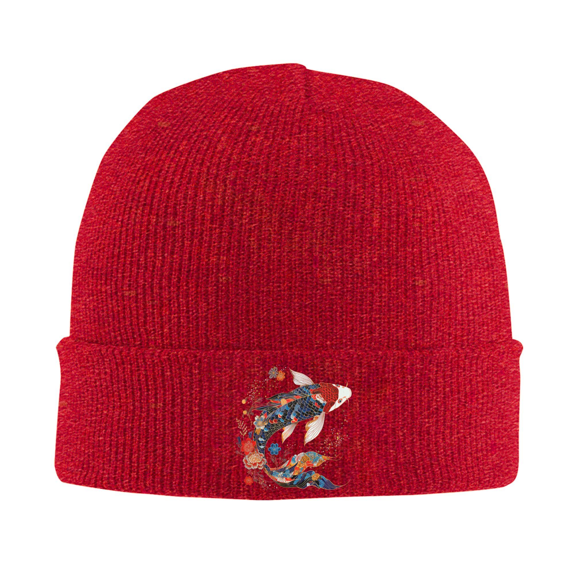 Koi Fish Flower Japanese Art Floral Koi Carp Knitted Caps Womens Unisexs Skullies Beanies Winter Hats Warm Caps One Size