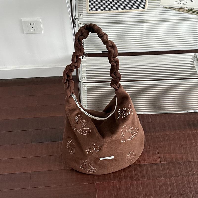

Simple Bird Embroidery Woolen Women s Shoulder Bags Fashi Casual Versatile Female Crossbody Bag Large Capacity Ladies Handbag коричневий