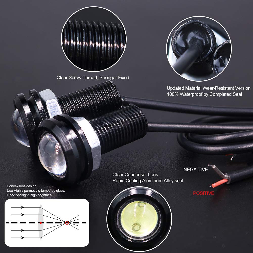 X-STYLE LED Daylight 18mm Eagle Eye Spotlight Bolt Type Large Ball Meter High Brightness Recessed Type 12V Exclusive 4 Pieces (Ice Blue)