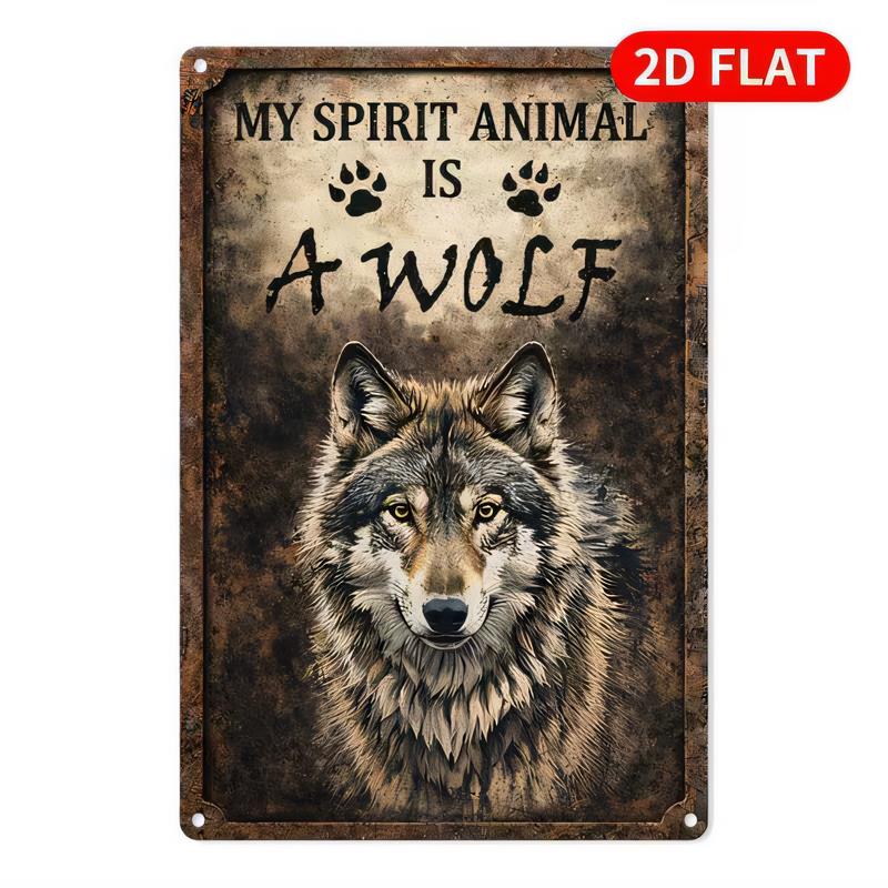 Tin Sign  Retro Wolf Paw Print Wall Decor My Spirit Animal Is A Wolf Vintage Metal Poster for Man Cave Bar Garage Office Rus