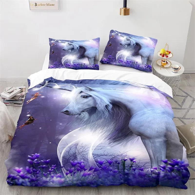 Cartoon Unicorn Floral Rainbow Girl's Eyelash Comfortable Duvet Quilt Cover Pillowcase Bedding Set Children Bedroom Home Textile