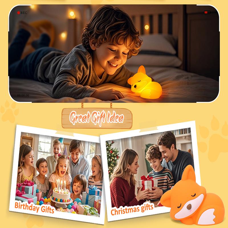 1Pc Fox Night Light, Squishy Silicone Lamp Novelty Gifts, Rechargeable Dimmable Timer Bedside Touch Nightlight for Breastfeeding
