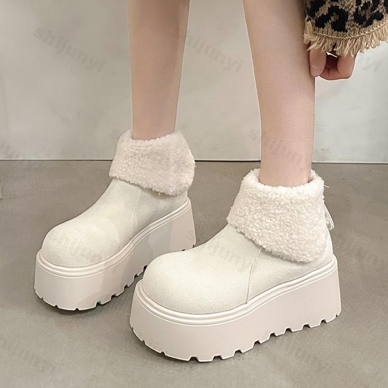 Fashion Women's Height Increase Snow Boots 2025 Winter Plush Thicken Warm Short Boots Comfortable Fashion Outdoor Non Slip Cotton Shoes
