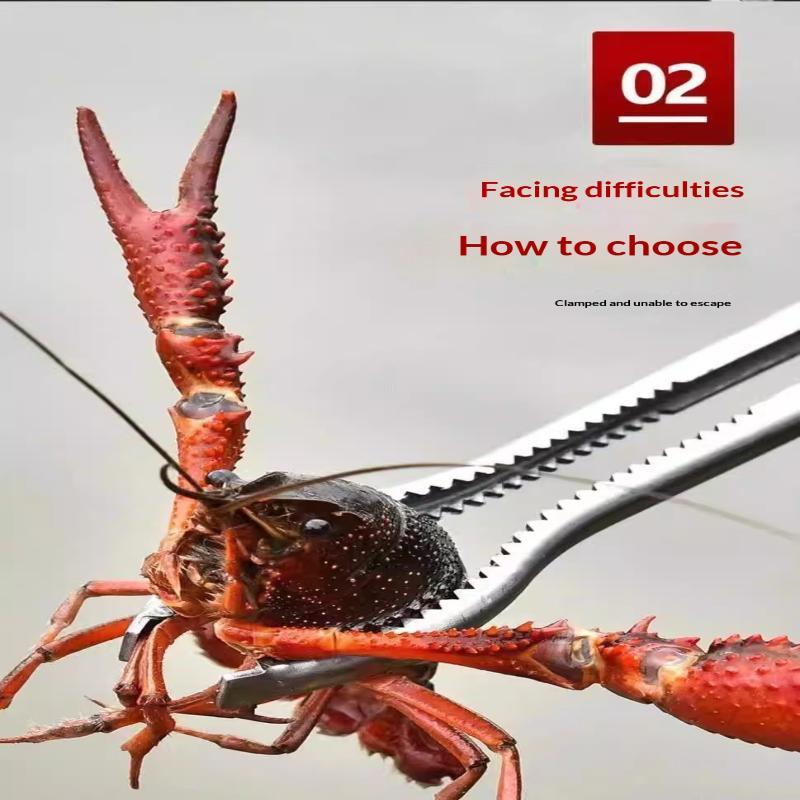 Durable Stainless Steel Crab Tongs Non Slip Serrated Edge Seafood Clip for Home Restaurant Lobster Eel Cracking Use
