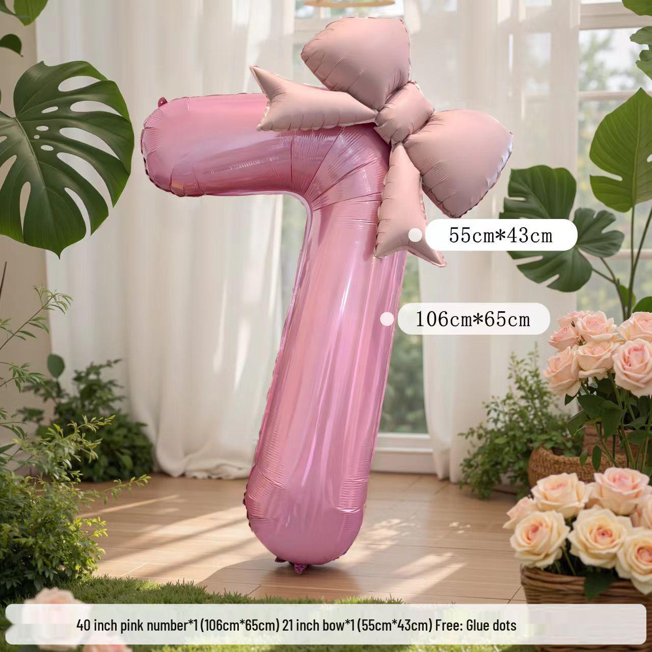 10. Geburtstag Rosa Schleife Ballon Requisiten für Mädchen Party Dekoration. 40-inch pink number 7 with bow