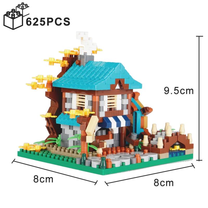 Four Seasons Micro Bricks Street View Sakura Windmühle Bausteine Fischerhütte Baum Zusammenbauen Ziegel Spielzeug für Kinder Jungen