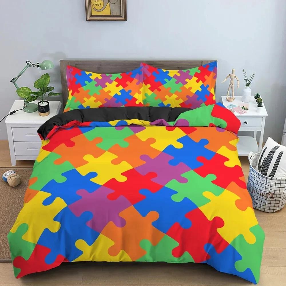 Top 3D Print Duvet Cover Colorful Puzzle Pattern Quilt Covers For Children Single Twin Queen King Bedding Set Home Textile