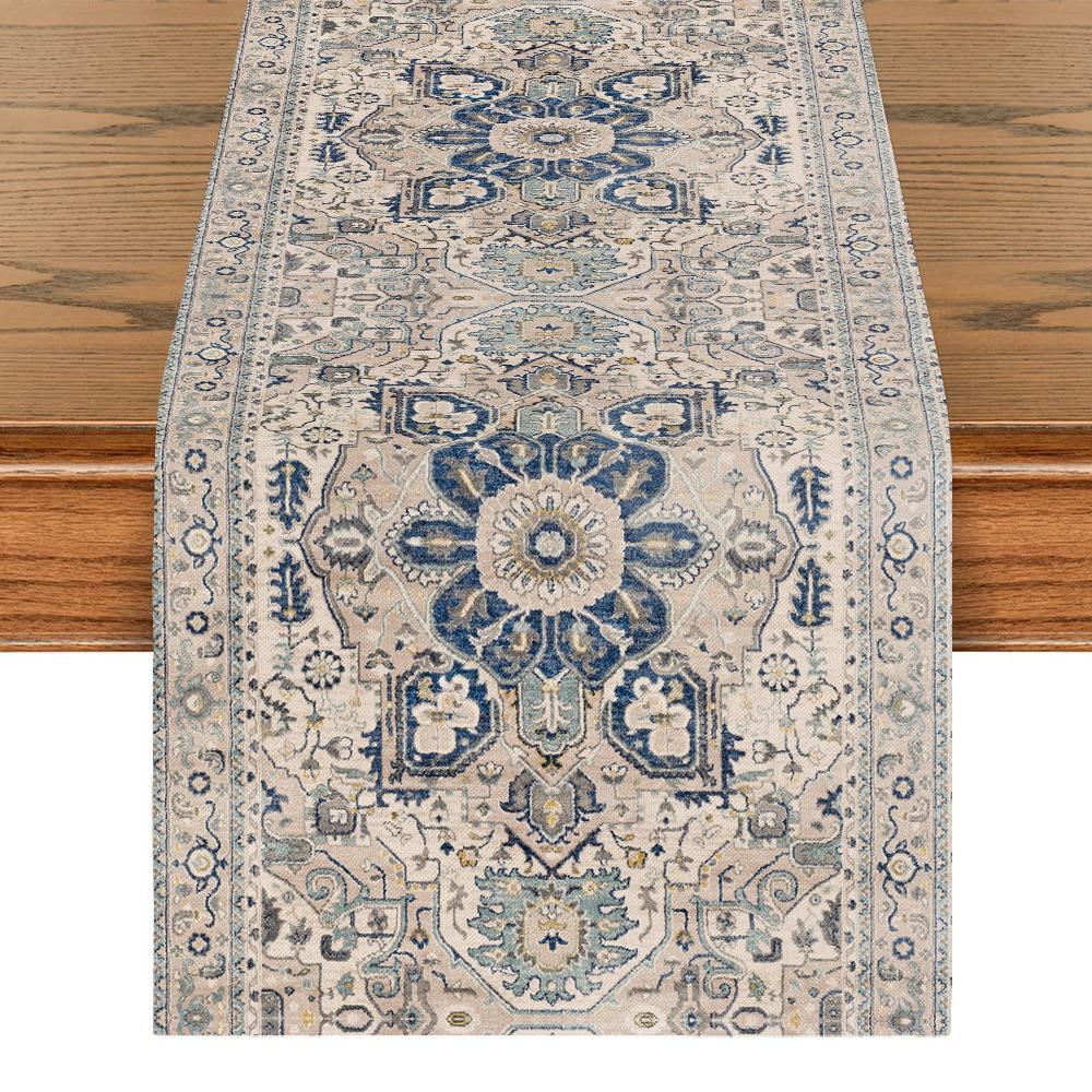 

Богемная оранжево-синяя деревенская скатерть - Украшение для столовой и кухни Short (33x90 cm)