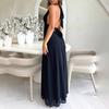 Women's Halter Deep V Neck Maxi Dress Backless High Slit Long Cocktail Party Dress Sexy Sleeveless Evening Gown