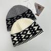Unisex Retro Argyle Knit Beanie - Warm, Color Block Wool Hat for Big Head Sizes, Perfect for Fall and Winter