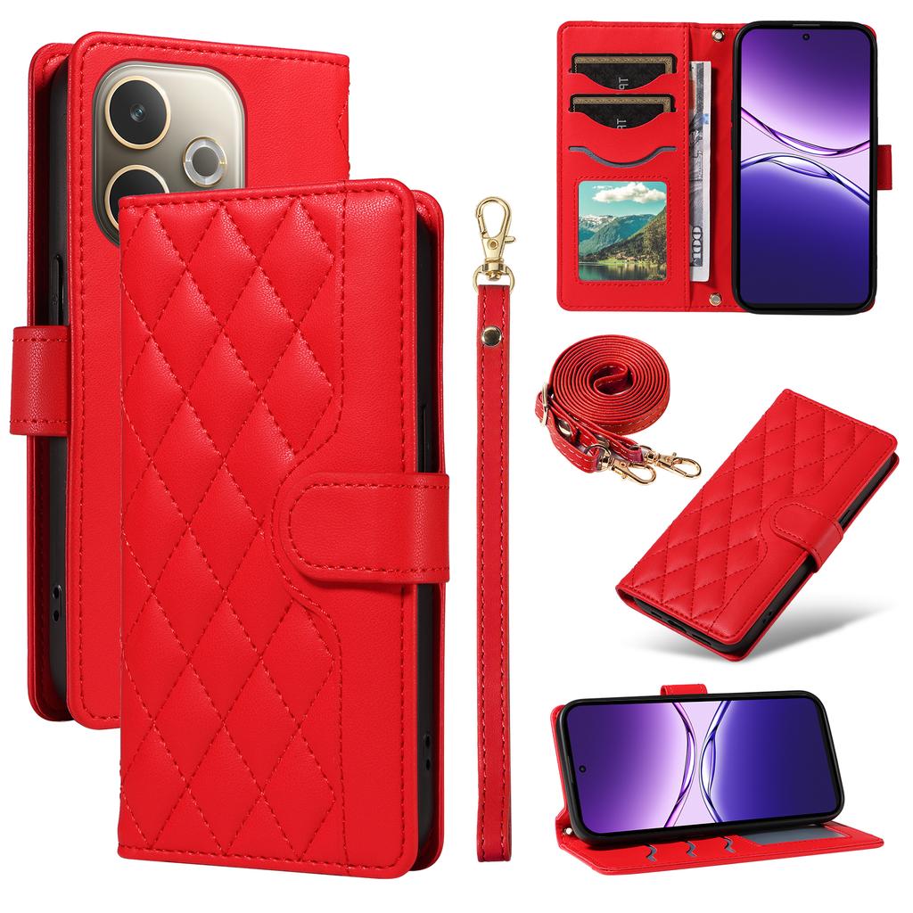 For Oppo A5 Energy 5G (China)/Oppo A5 Pro 4G (Global) Wallet Case Rhombus Leather Phone Cover with Strap