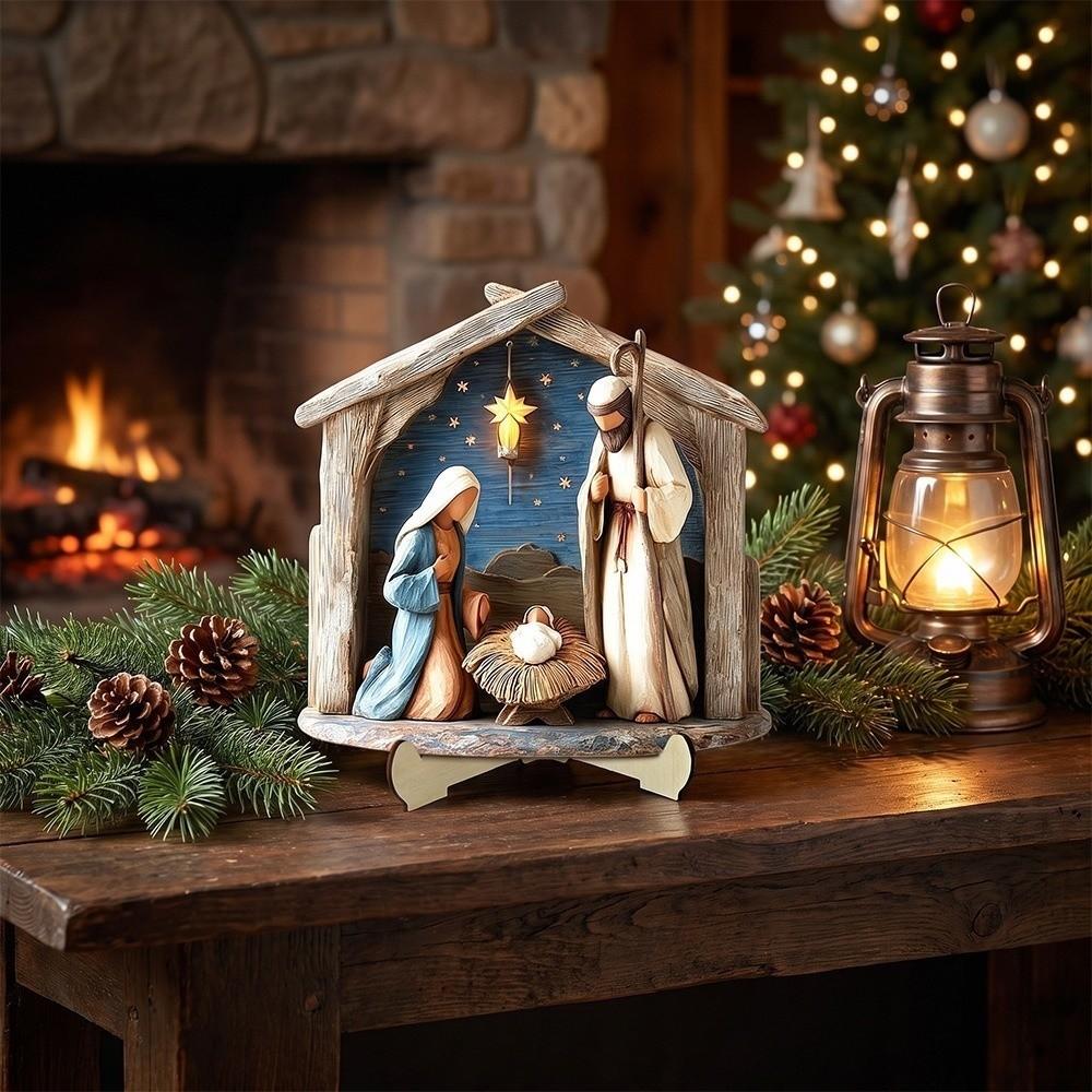 Vintage Rustic Christmas Nativity Wooden Ornament 2D Flat Christmas Prayer Theme Sign Office