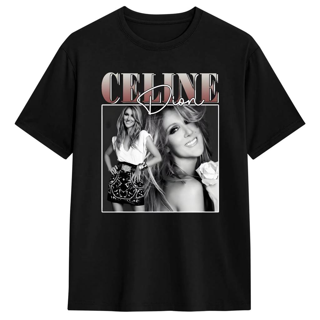 Celines Dion Face Portrait Unisex T Shirt Canadian Singer Tee Shirt Short Sleeve Round Collar TShirt Cotton Original Clothing