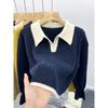 Sweater Knitted Sweater POLO Autumn Winter Korean Edition New Lazy Style Soft Glutinous Outer Loose Small Bottom Casual Top