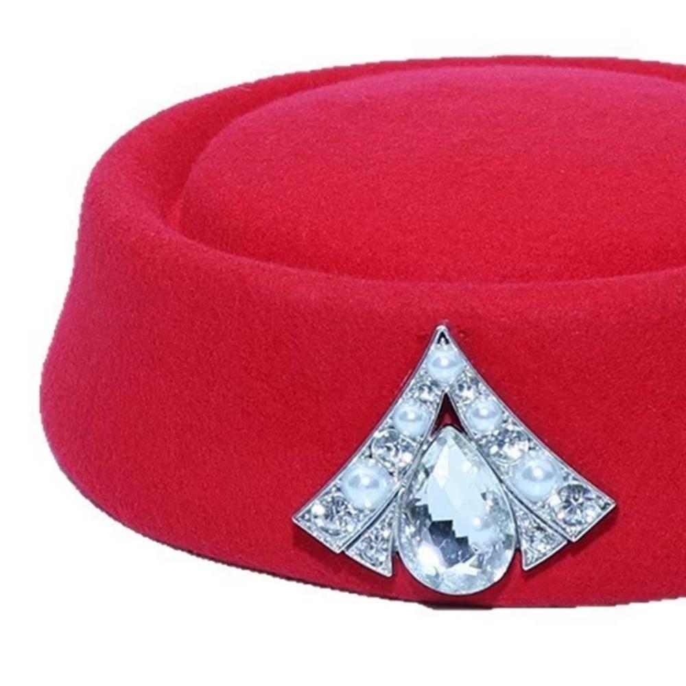 Fashion British Retro Top Hats Crystal Embellished Headwear Stewardess Hat Air Hostess Hat Cosplay Costume Air Hostess Hat