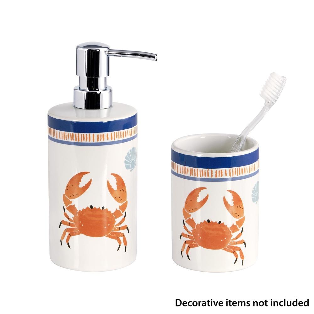 

Ceramic Bath Accessory Set with Soap Lotion Pump and Multi-Purpose Toothbrush Holder Tumbler Novelty Crab Design Bathroom Decor United States