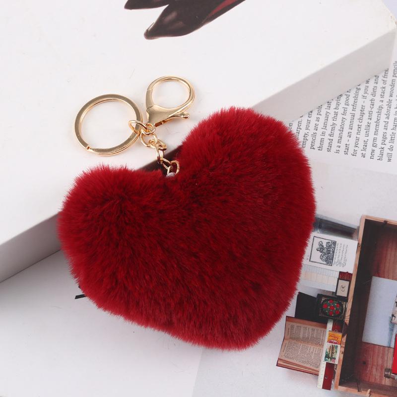 Fashion Cute Fluffy Heart Fur Keychain Soft Plush Leopard Print Pendants Kawaii Bag Car Charm Stuffed Toy Valentine'S Day Gifts