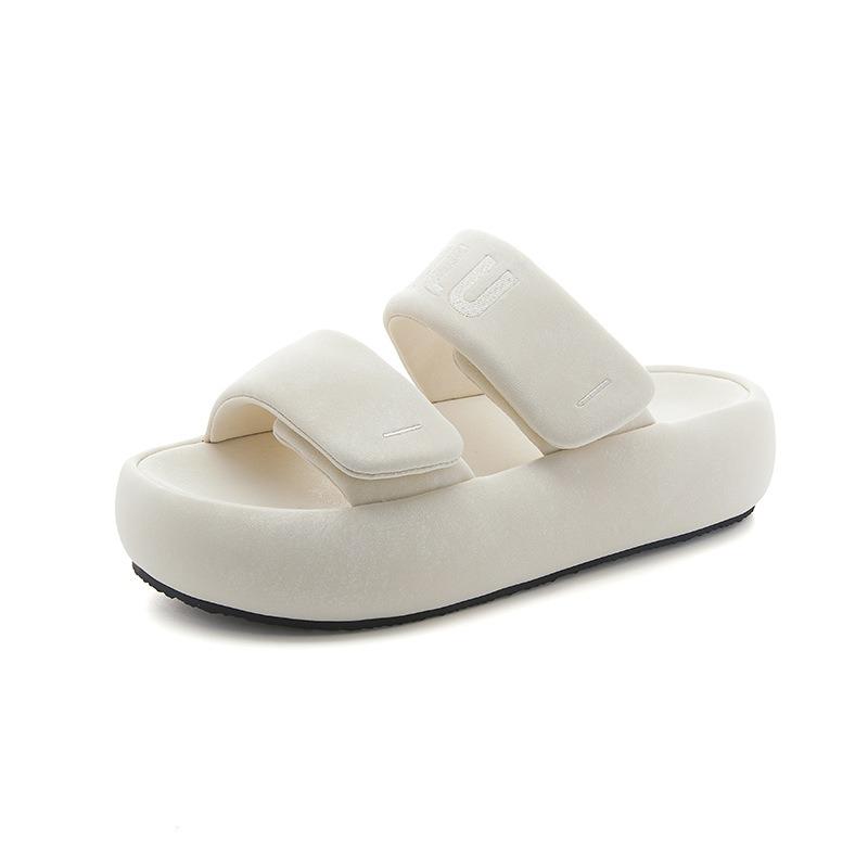 Velcro Slippers Women's Summer New Casual Fashion Wear Versatile Sandals Thick-bottomed Bread One and a Half Mops