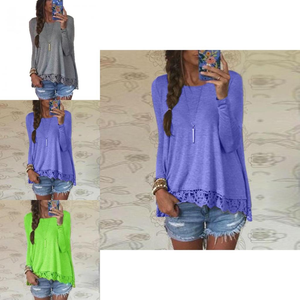 Comfortable Femme Blouse Manches Longues With Feminine Lace Touch In Durable Cotton Material