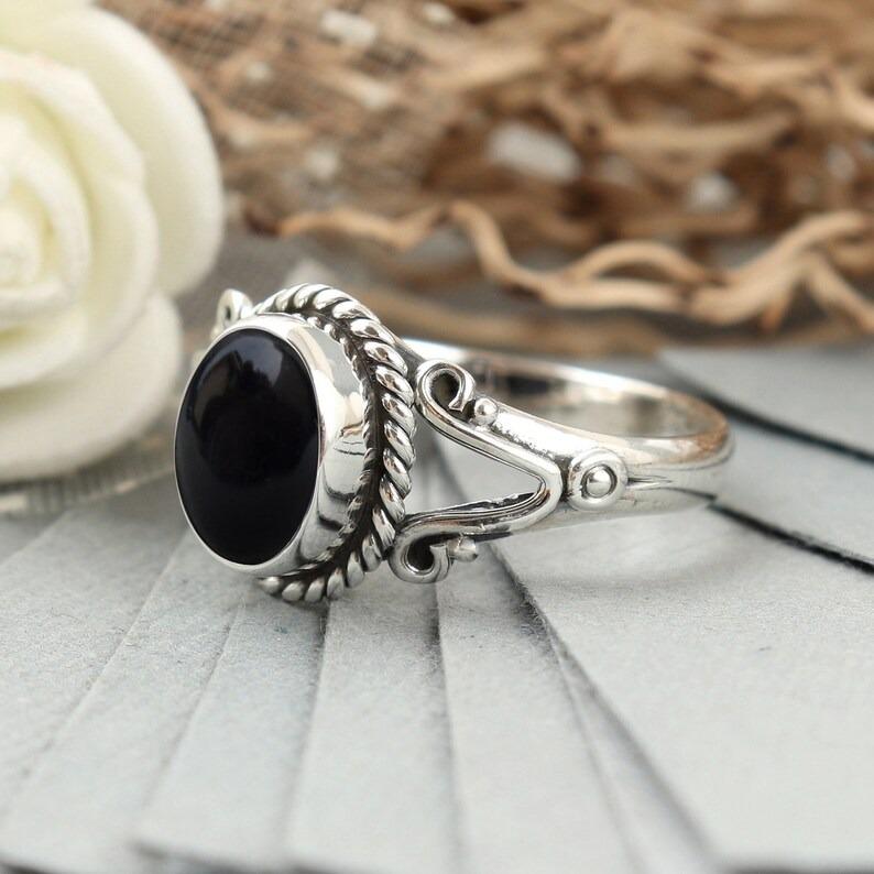 Black Onyx Oval Gemstone Handmade Designer Ring, 925 Sterling Silver, Bohemian Ring, Statement Ring, Women Ring