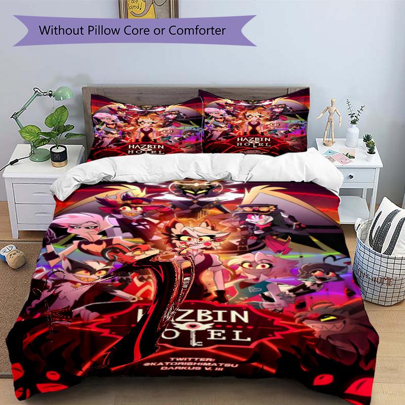 3pcs Duvet Cover Set (1*Duvet Cover + 2*Pillowcase, Without Core), Hazbin Hotel Print Bedding Set, Bedroom Decor, All‑Season, Gift