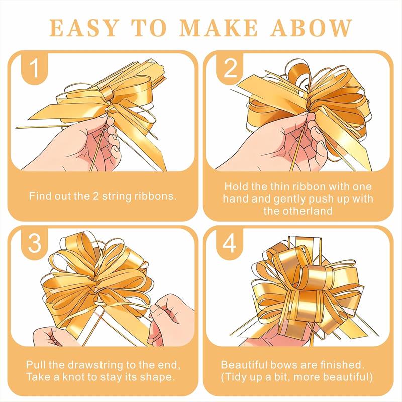 10-Pack Metallic Pull Bows for Gift Wrapping - 6 Inch Reusable Ribbon Bows, Large Instant Floral Decor Bows for Wedding, Christmas