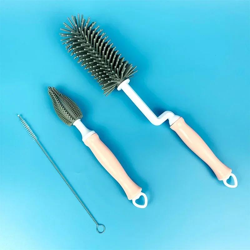 

Silicone Bottle Cleaning Brush Baby Pacifier Straw Scrubber Food Grade Material 360 Degree Glass Washing Kitchen Cleaning Tool сірий колір