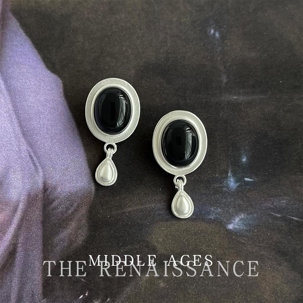 Old Money Wind Matte Earrings Oval Agate Earrings Niche Design Earrings