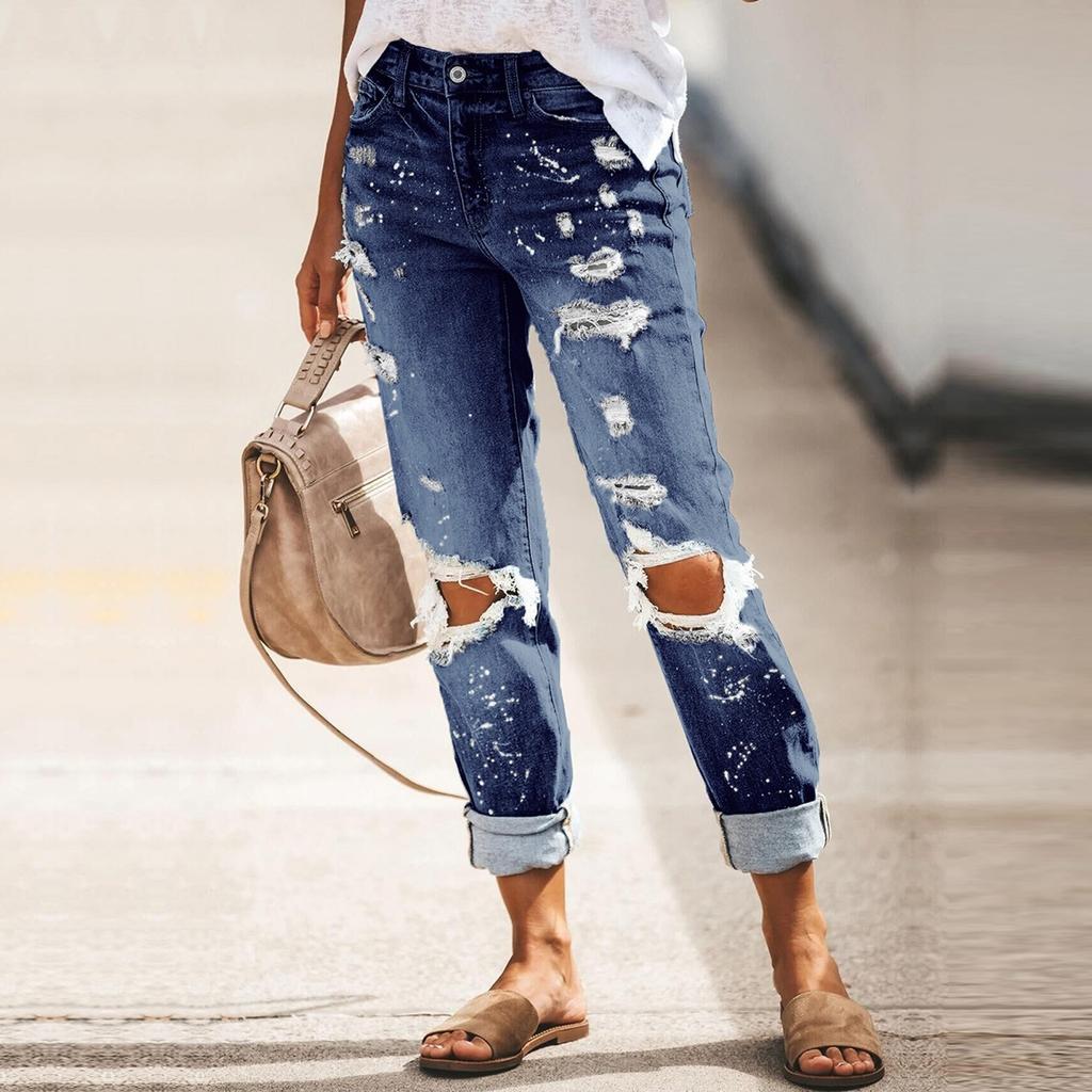 Women's Jeans Slim Hole Stretch Women's Jeans Trousers Women Pants