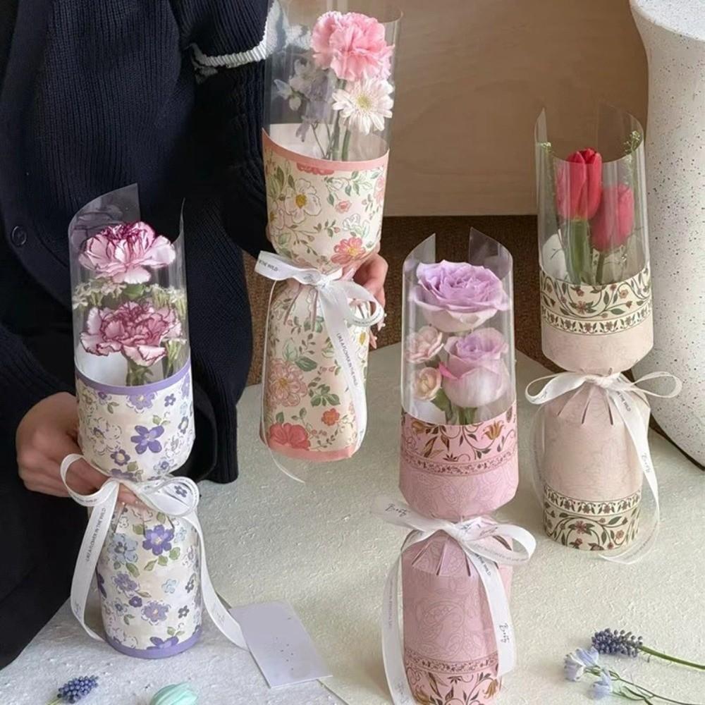 10 Pieces Romantic Hug Bucket Bouquet Transparent Bouquet Packaging Bag Graduation Party