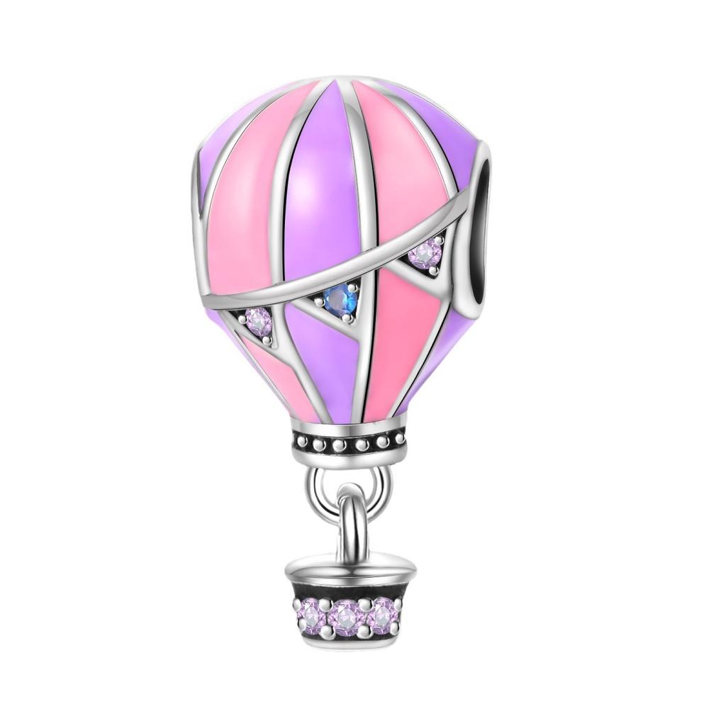 Platerowane białą miedzią srebro 925 koraliki Panjia w stylu serii Starlight balon na gorące powietrze koralikowy naszyjnik bransoletka DIY