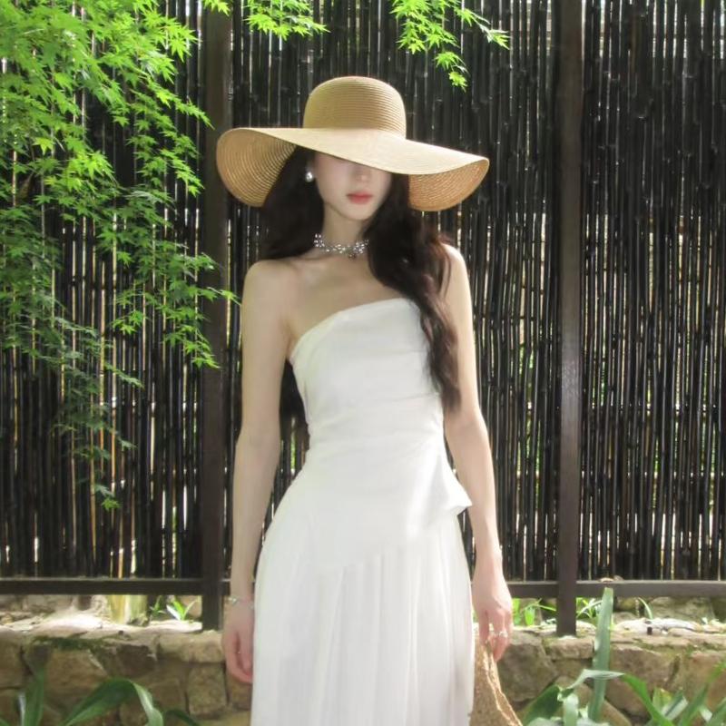 Hepburn style woven big brim straw hat women's summer seaside vacation beach sunshade sun protection versatile sun hat