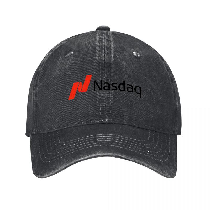 Nasdaq Logo Washed Cotton Baseball Cap Classic Black Adjustable Hat for Unisex and Women Fashionable Streetwear Style