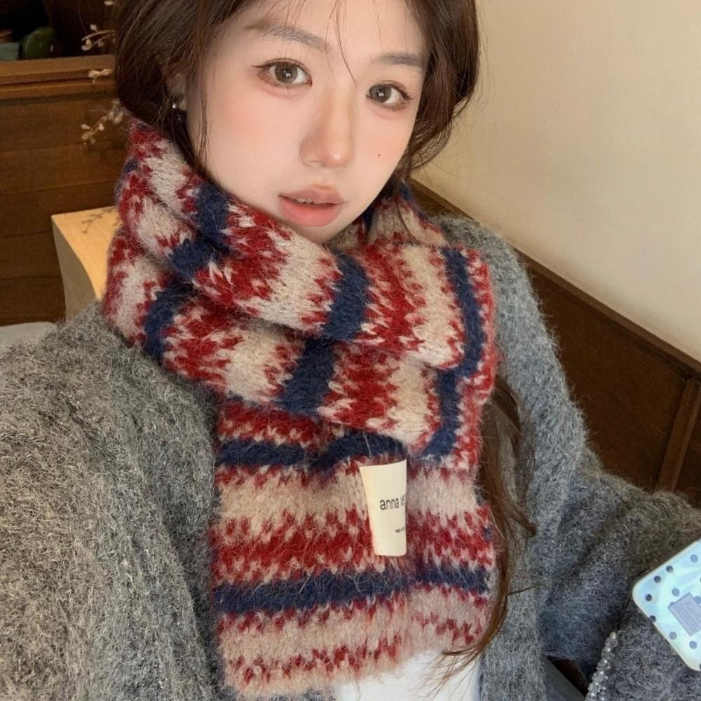 Warm Striped Knit Scarf 164cm X 30cm Winter Neck Warmer Fleece Lined Scarf  Outdoor Wear