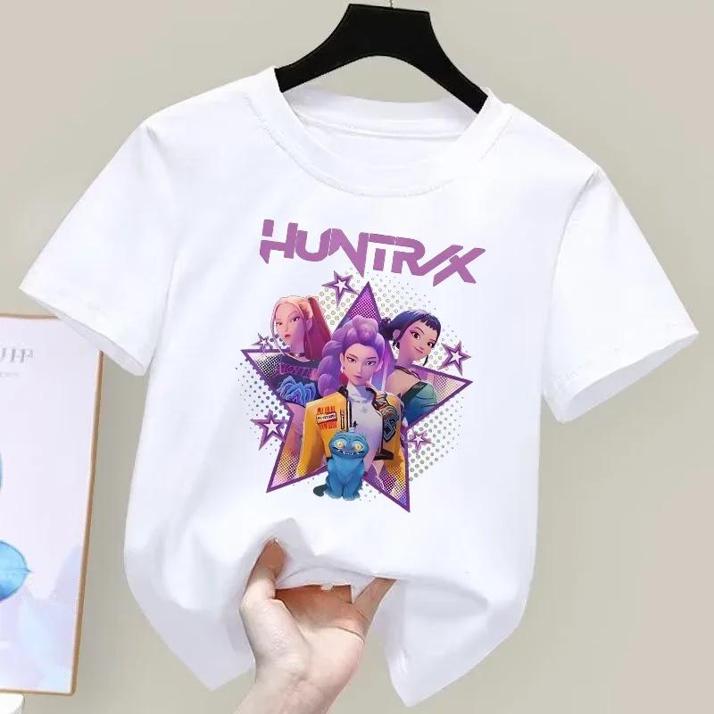 Summer Casual Children's K-pop Demon Hunter Short-sleeve T-shirt with Cartoon Print, for Boys and Girls