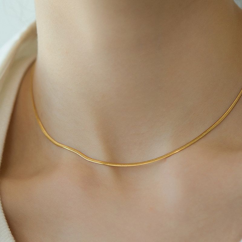 

Laraine Yin European American Simple Versatile Snake Bones Chain Internet Celebrity Choker Kendall Necklace Sweater Chain White Baihe Golden Snake Bone Chain