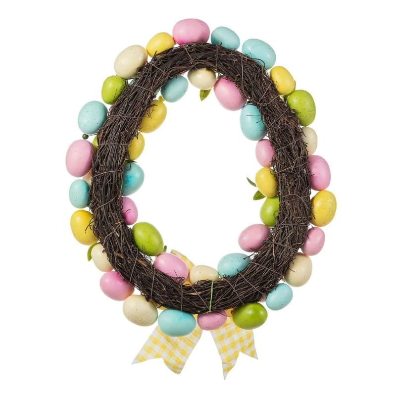 Plastic Easter Door Wreath With Artificial Eggs Flower Decoration Garland For Home Spring Party Celebration