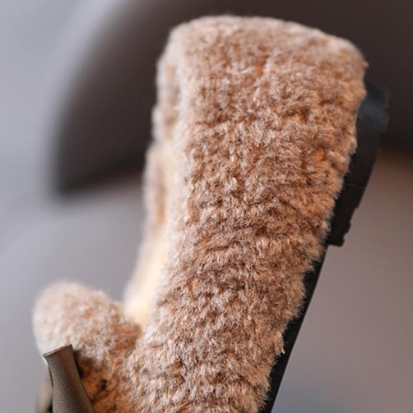 Girls Winter Shoes Cotton-padded Warm Cotton Fur Fluffy Children Flats Kids Loafers Slip-on Princess Sweet Anti-slippery Bowtie