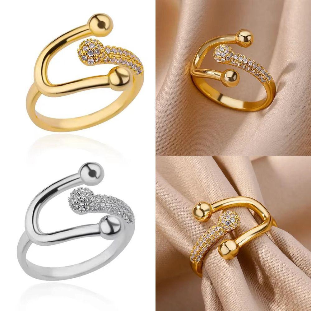 Bague en cuivre avec zircon micro-incrusté pour femmes Bijou minimaliste Cadeau Pour femmes Port quotidien