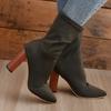 Womens Winter Stretch High Heel Ankle Boots Pointed Toe Chunky Slip-On Mid-Calf Boot Plus Size