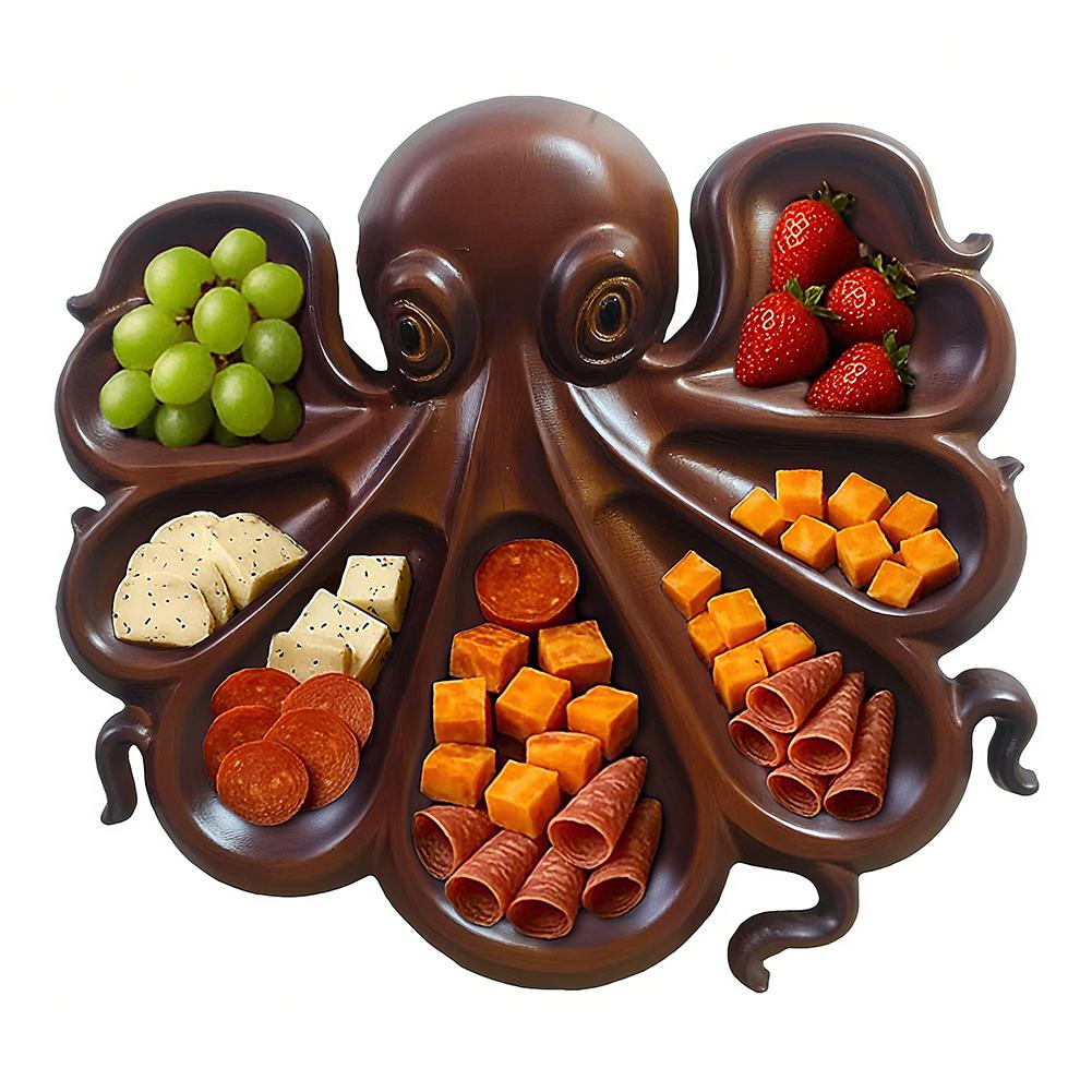 Octopus Design Wood Novelty Unique Serving Tray Board for Cheese Meats & Fruit Ocean Themed Party Food Tray for Seafood Lovers