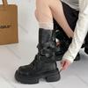 Fashion Comemore Thick Bottom Heightening Short Boots Women's 2025 New Autumn Suede Belt Buckle Punk Style Solid Mid-calf Bota Femininas