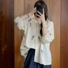 New Arrivals Open Run Women Floral Embroidery Shirring 3 4 Sleeve Cream Blouse