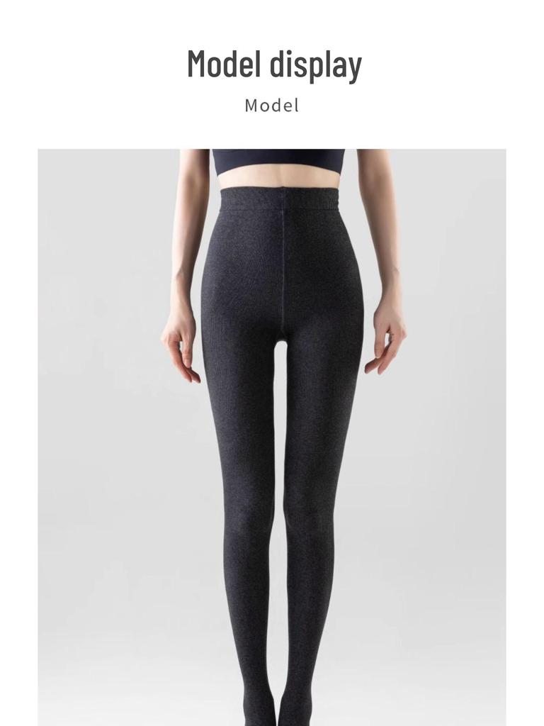 Extra Long Ribbed Dark Grey Leggings for Tall Women - Winter Fleece Lined Cotton Stripes