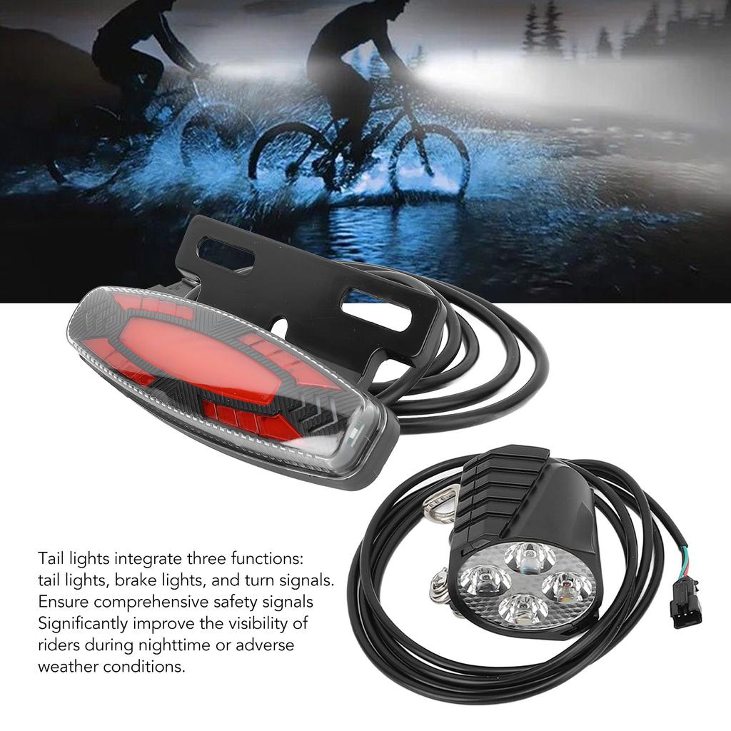 Bike Headlight Taillight Set High Brightness LED Front and Back Lamp Connection Cable Kit for 24V 36V 48V Electric Bikes