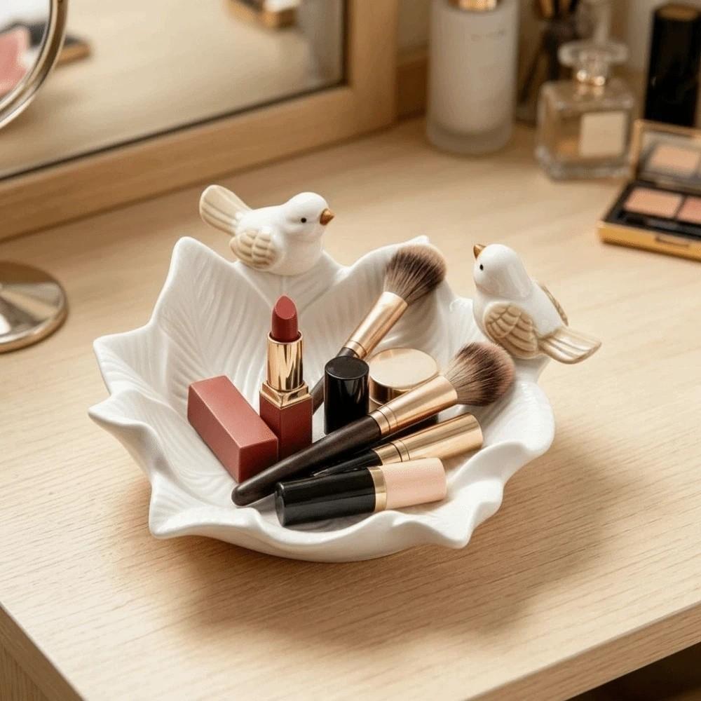 Bird Design Flower Storage Dish Multipurpose Table Decoration Bowl Jewelry Holder Case Ornaments Ceramic Vanity Tray