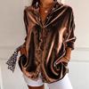 Spring Women's Teal Velvet Lapel Button Down Long Sleeve Casual Shirt