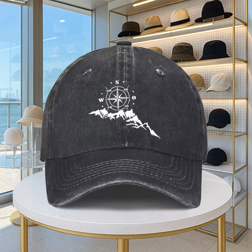 Compass  Mountain Design Baseball Cap  Lightweight Adjustable Unisex Casual Hat for All Seasons